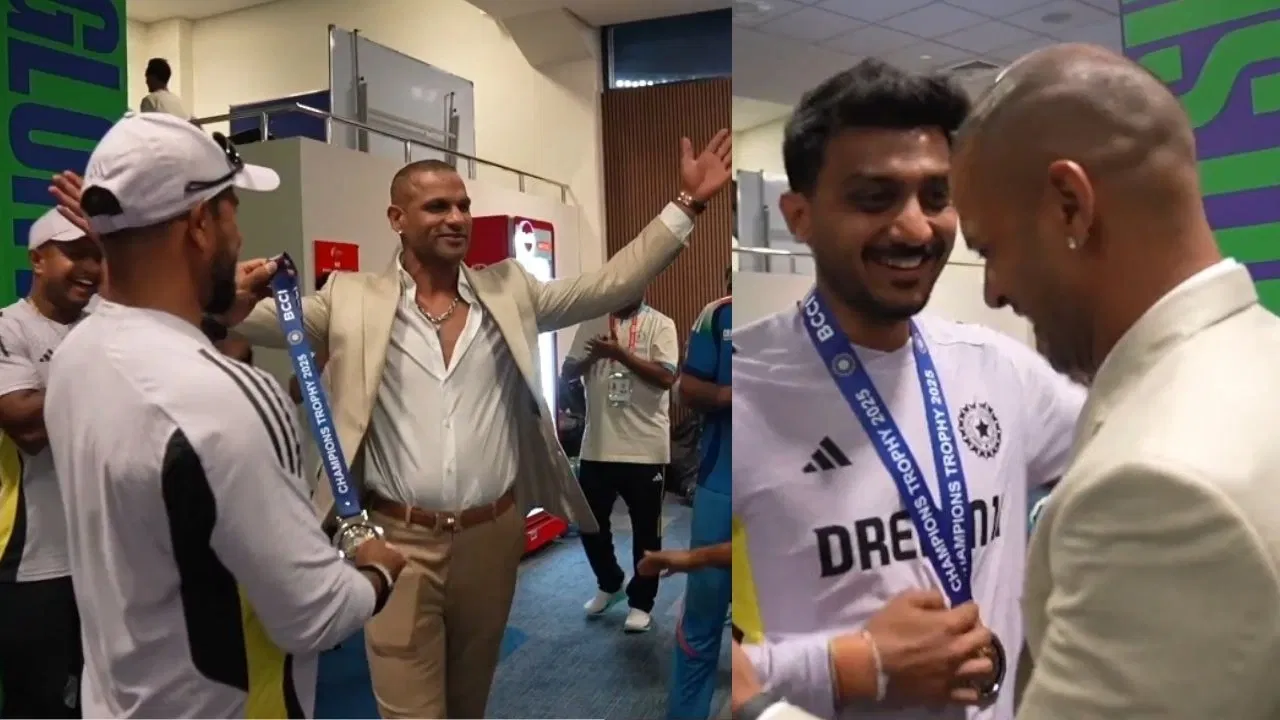 Watch: Shikhar Dhawan returns to Indian dressing room to present fielding medal to Axar Patel