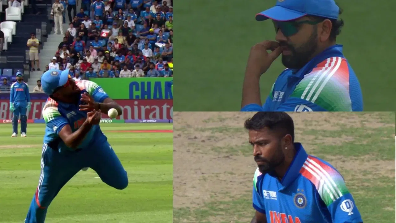 Watch: Hardik Pandya, Rohit Sharma explode as Harshit Rana drops Mohammad Rizwan in CT 2025
