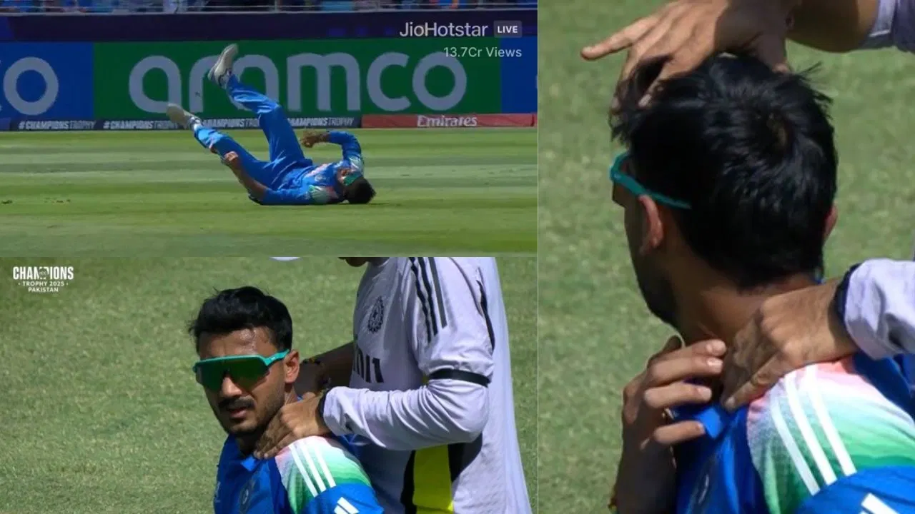 Watch: Axar Patel suffers FREAK neck injury in CT 2025 semi-final
