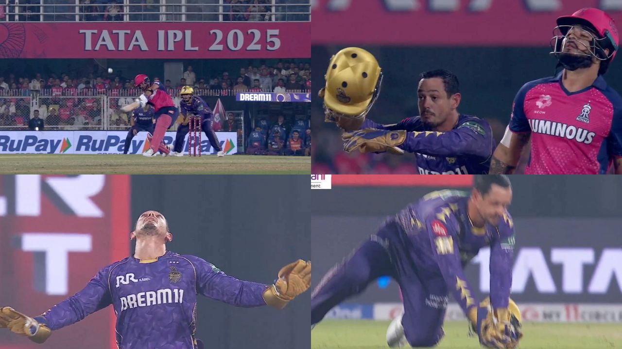 Watch: Quinton de Kock throws his helmet, takes once-in-a-lifetime catch of Riyan Parag