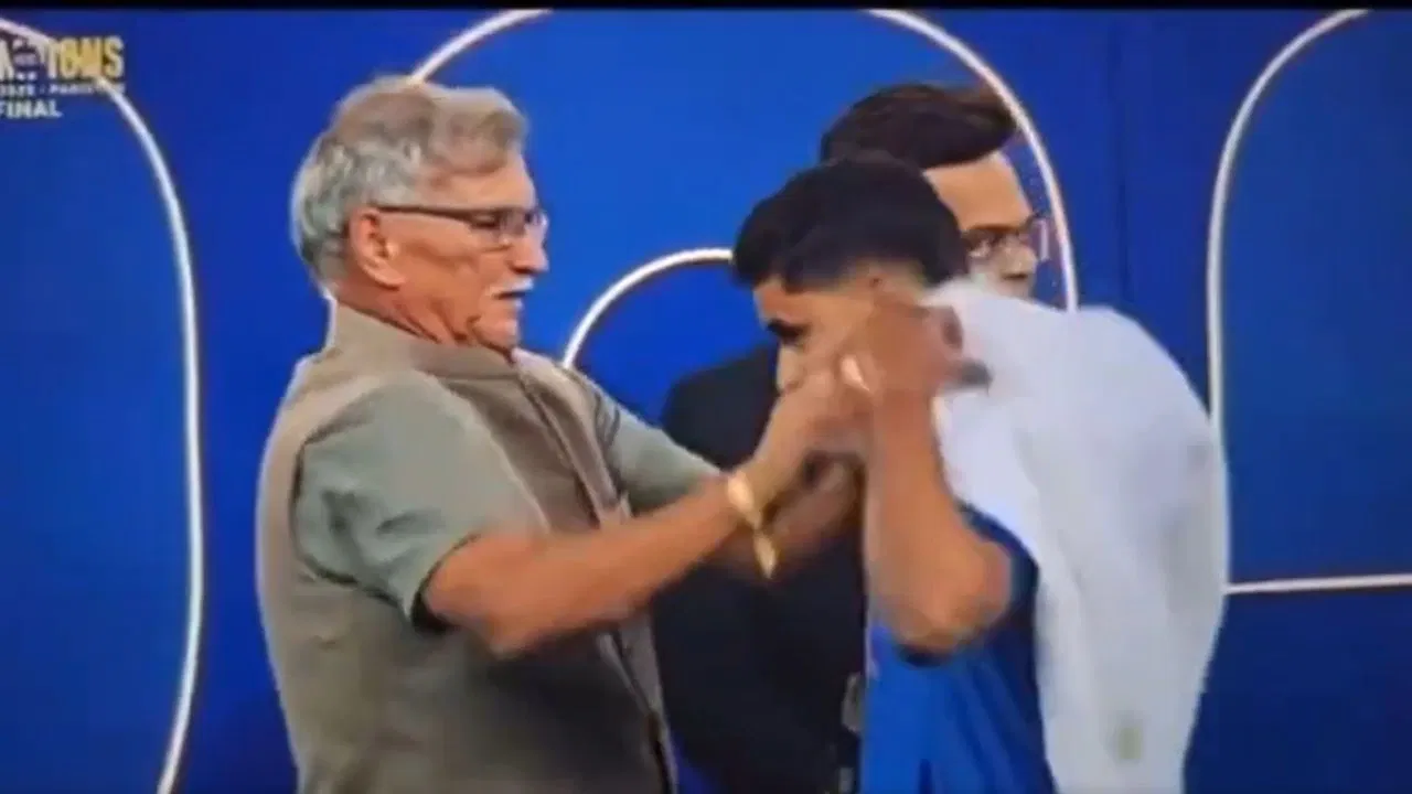 Watch: Shreyas Iyer snatches his Champions Trophy winning blazer from BCCI President Roger Binny