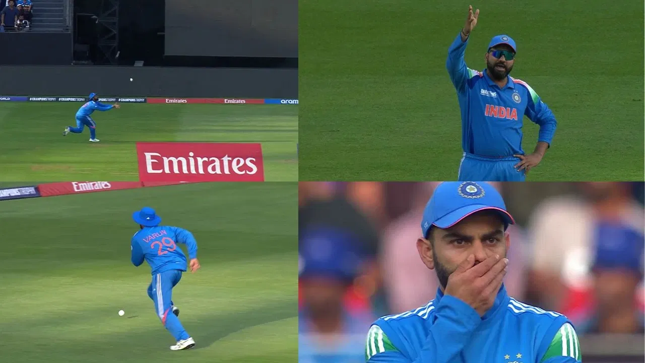 Watch: Rohit, Kohli, Hardik furious as Varun Chakravarthy shockingly drops catch and kicks ball for 4