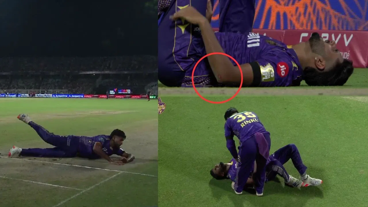 Watch: Harshit Rana looks in agonizing pain after hurting his elbow during KKR vs PBKS match
