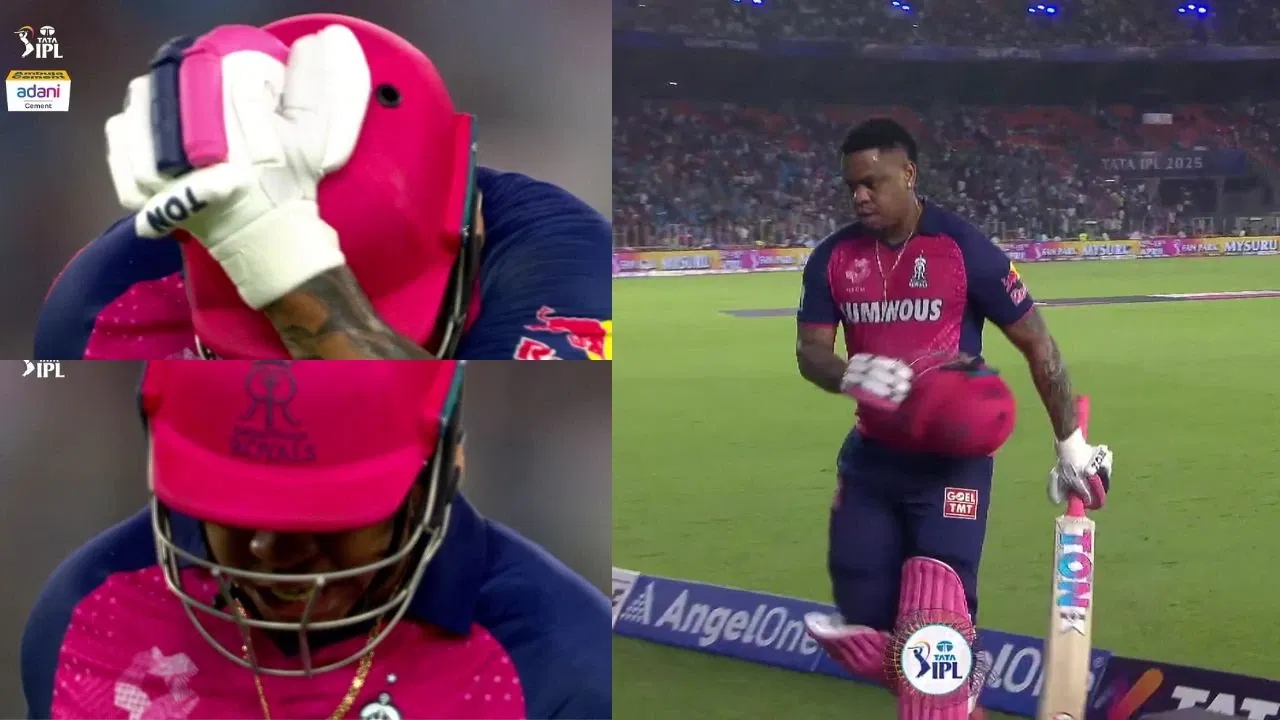 Watch: Shimron Hetmyer harms himself with brutal punch after getting out in GT vs RR clash