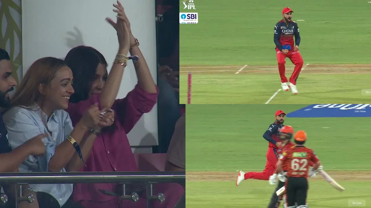 Watch: Anushka Sharma’s epic reaction as Virat Kohli gives aggressive send-off to Abhishek Sharma in IPL 2025