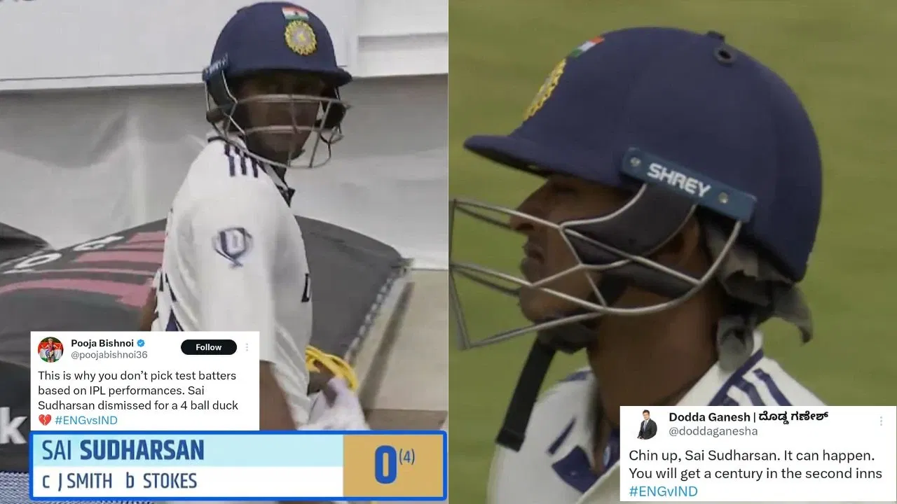 “IPL ka sher, Test mein zero”: Twitter brutally trolls Sai Sudharsan for 4-ball duck on debut