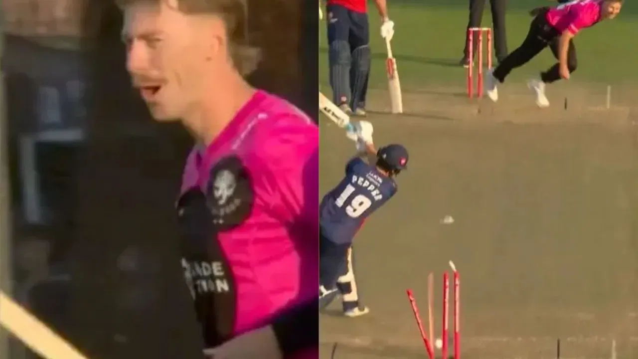 Watch: Riley Meredith sensationally splits stump in half with thunderbolt in T20 Blast 2025