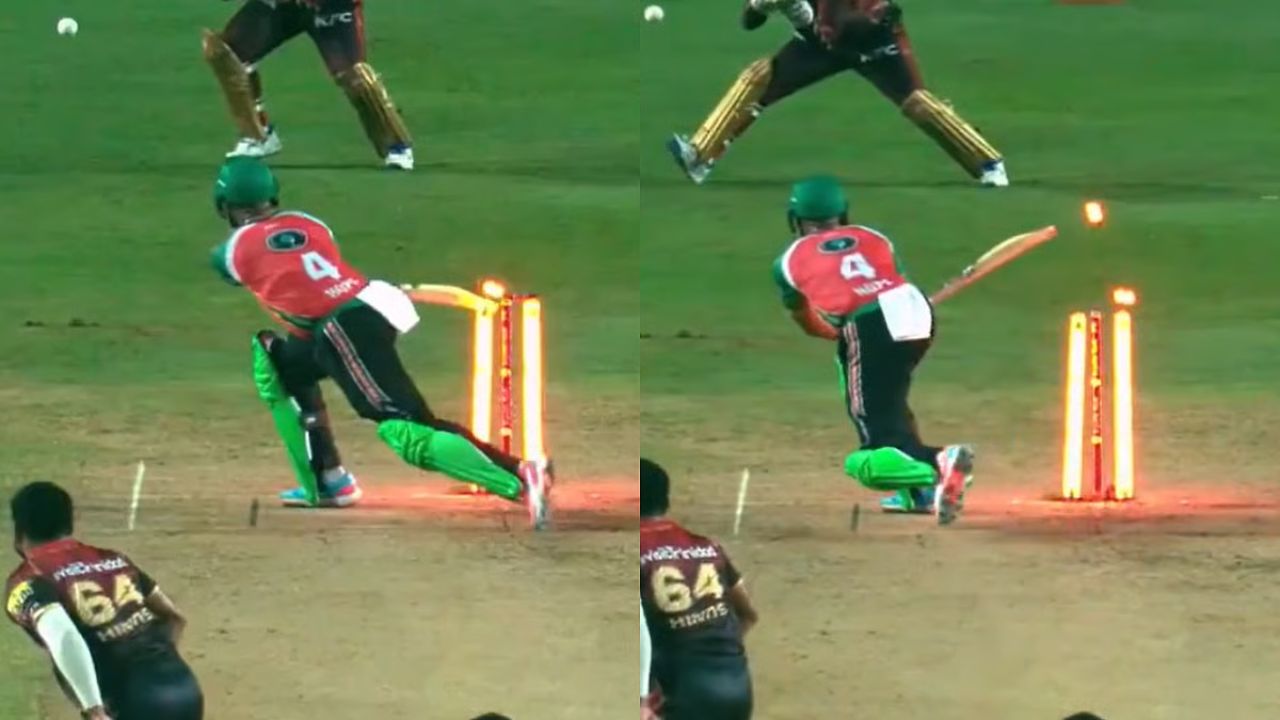 Watch-Never seen before cricket scene unfolds in CPL!! Shai Hope gets hit wicket chasing a wide