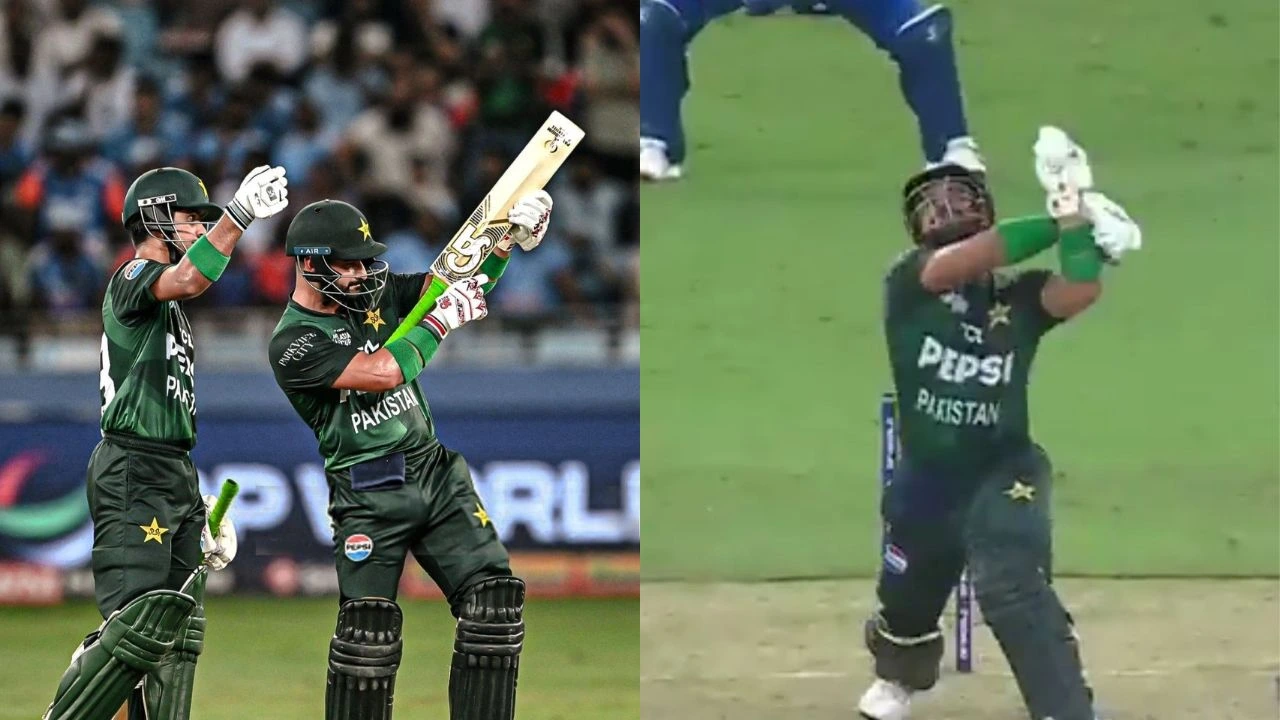 Watch: Sahibzada Farhan’s ‘rocket launcher’ explodes in his own face; batter walks off in shame vs India