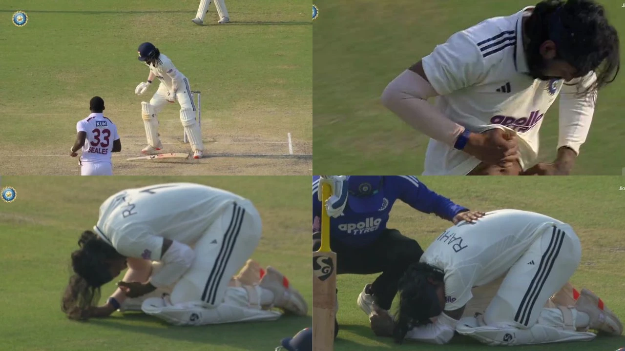 KL Rahul screams in pain, collapses in agony after Jayden Seales’ nasty delivery hits him on the box