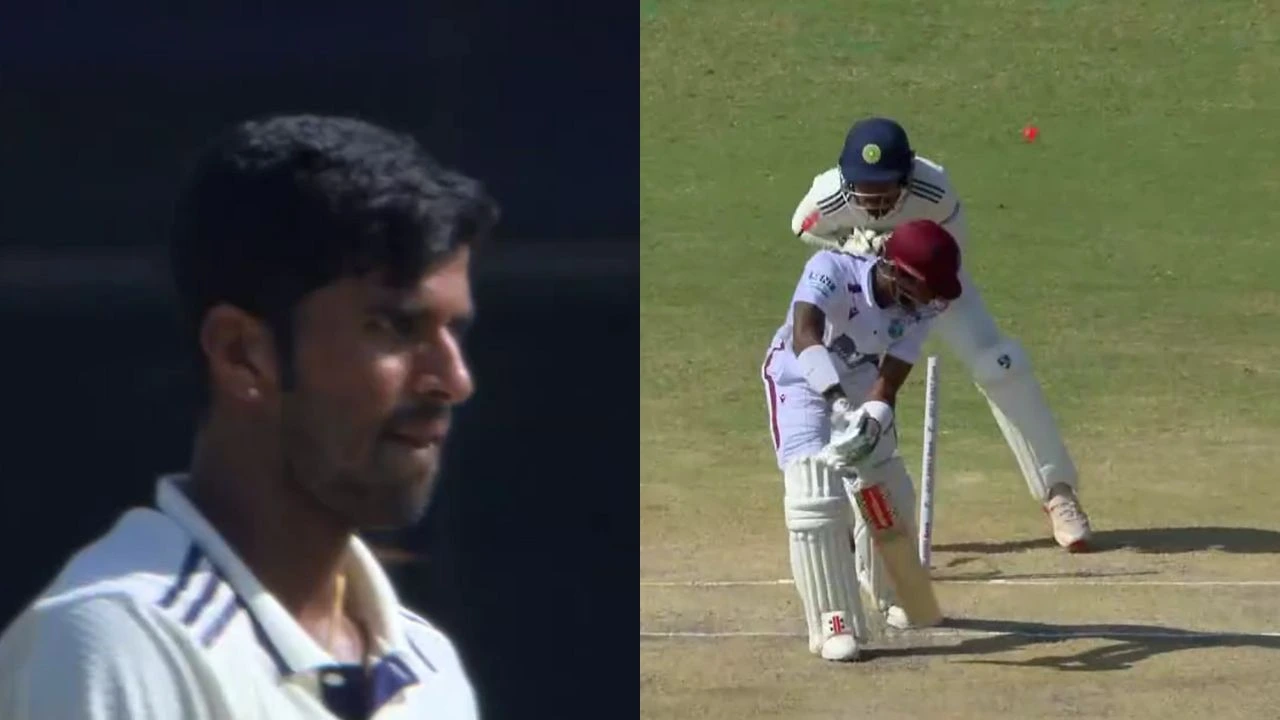 Washington Sundar castles Alick Athanaze with a peach of a delivery in Delhi Test