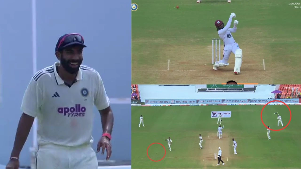 Watch: Jomel Warrican’s bizarre dismissal as bat and ball both go airborne in Ahmedabad Test, Indian players in splits