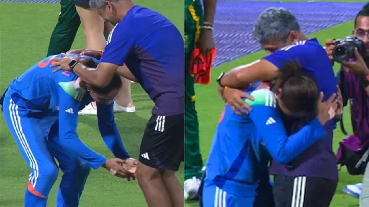 Harmanpreet Kaur touches head coach Amol Muzumdar’s feet after Women’s World Cup 2025 victory