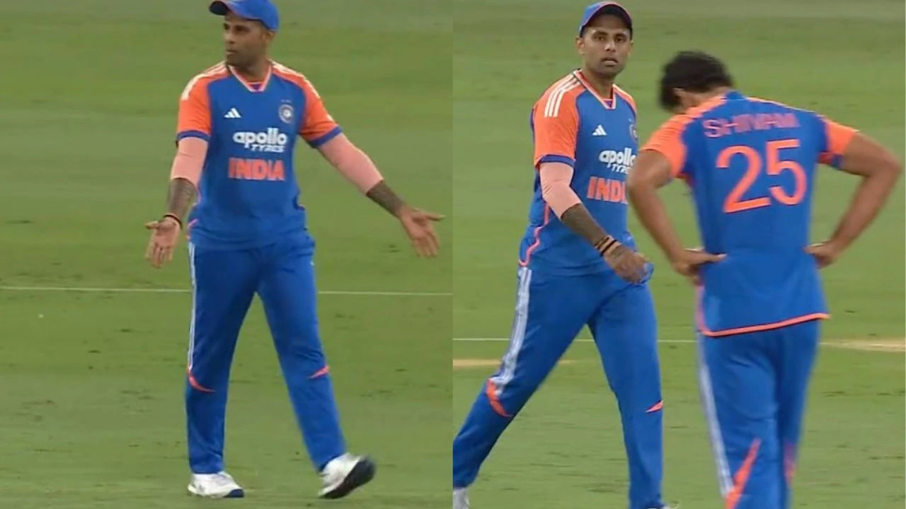 Suryakumar Yadav angrily scolds Shivam Dube on field despite his bowling heroics in 4th T20I vs Australia
