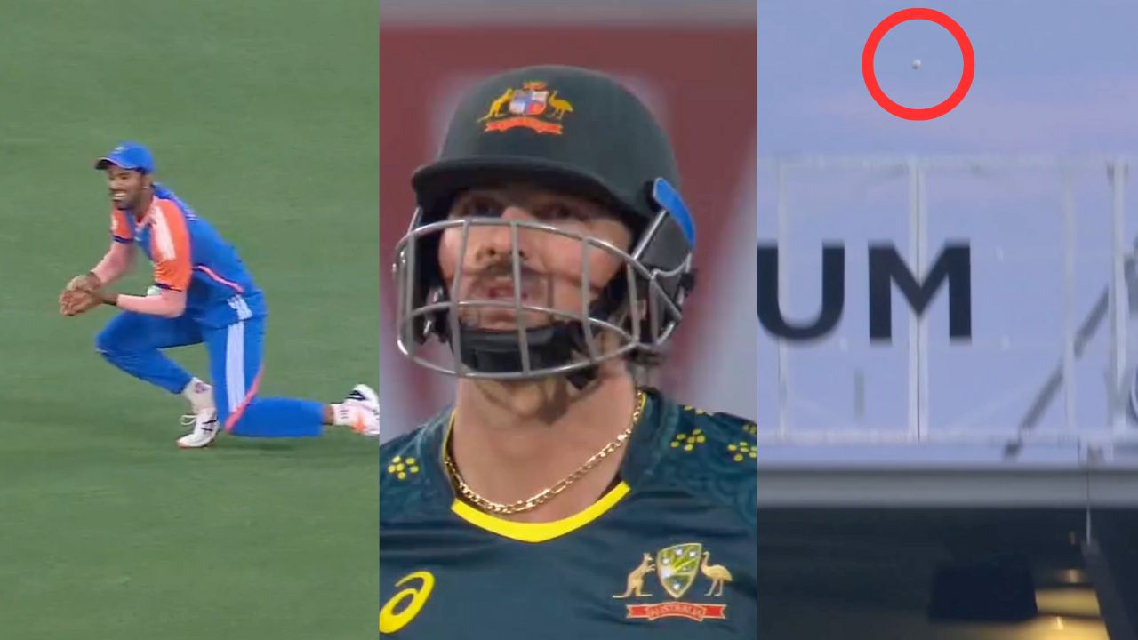 Tim David hits a 6 on the roof of Hobart Stadium after Washington Sundar drops him, India suffer