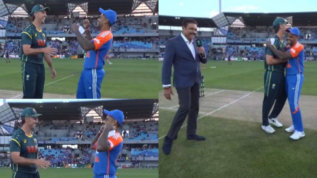 Suryakumar Yadav celebrates in Mitchell Marsh’s face after winning the toss