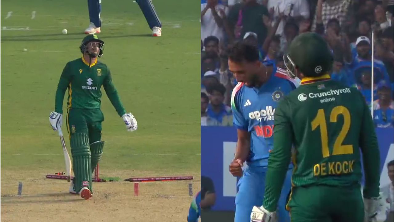 Prasidh Krishna literally DEMOLISHES Quinton de Kock’s stumps in Visakhapatnam ODI