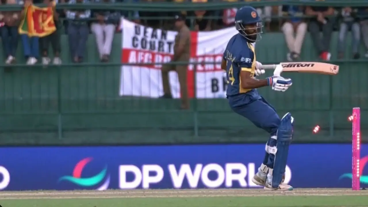 Dushan Hemantha loses his wicket in a bizarre fashion as England run riot against Sri Lanka