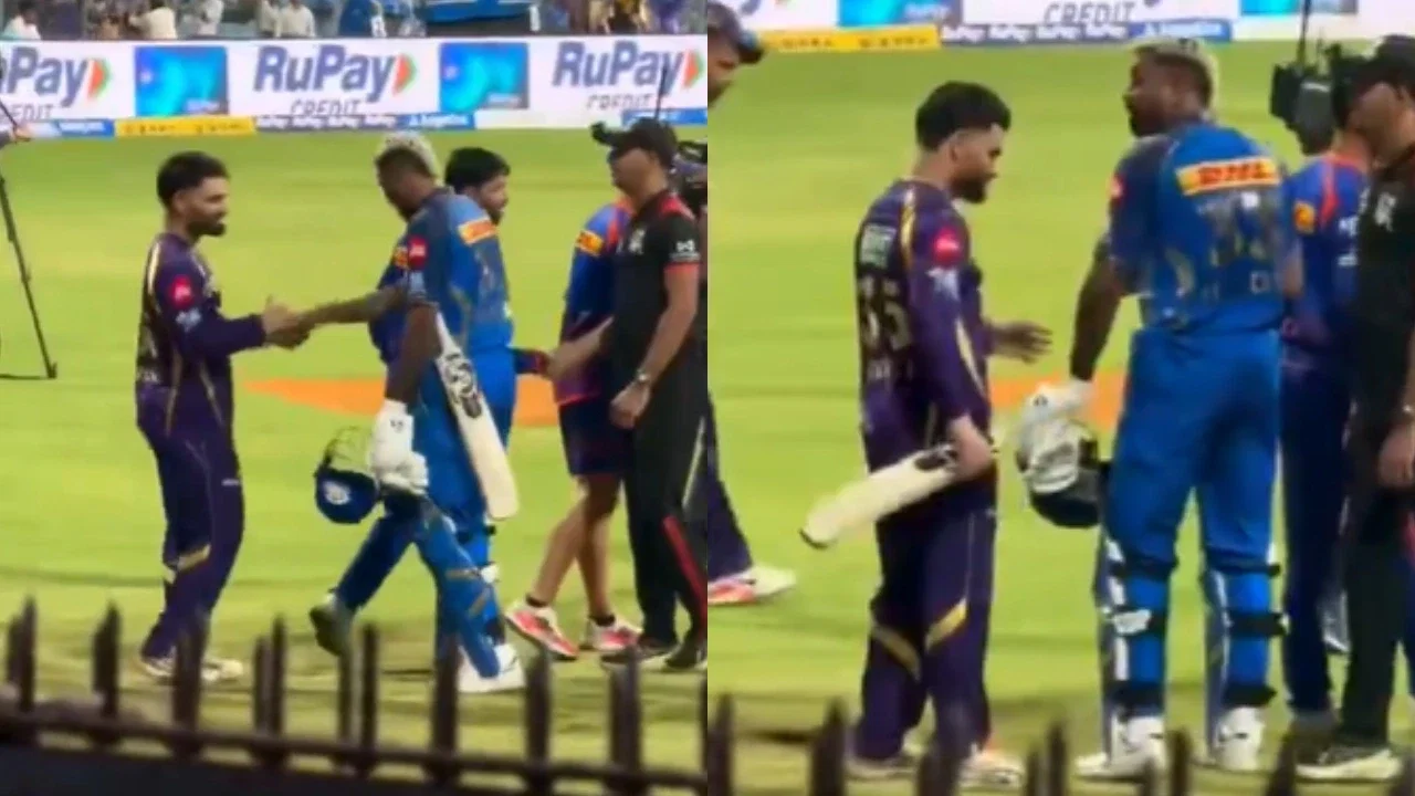 Watch: Rinku Singh steals Hardik Pandya’s bat after MI beat KKR, funny moment goes viral