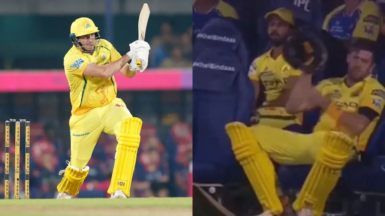 Watch: Jamie Overton’s shenanigans go too far as CSK star throws helmet in front of Ruturaj Gaikwad