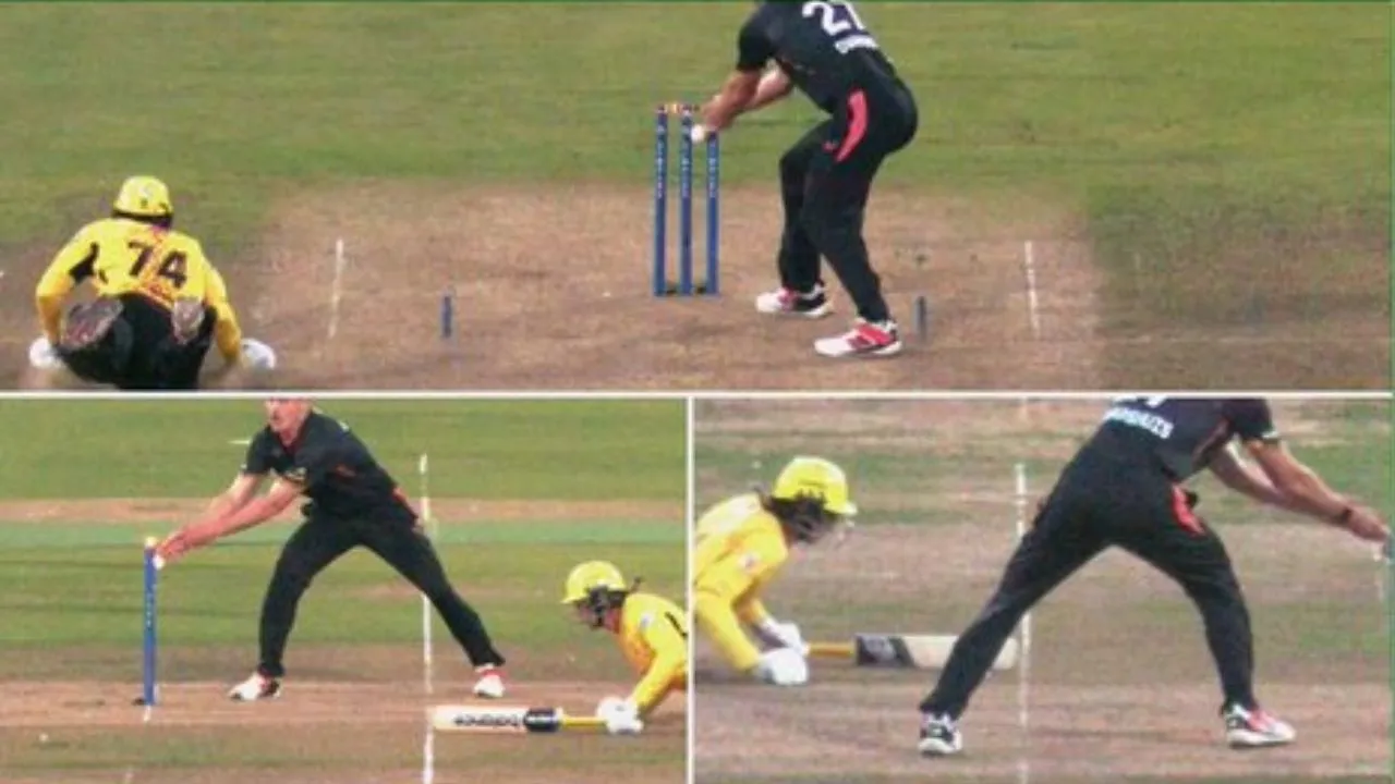 Watch: Mitchell Santner asks umpire to review his own run-out during The Hundred clash