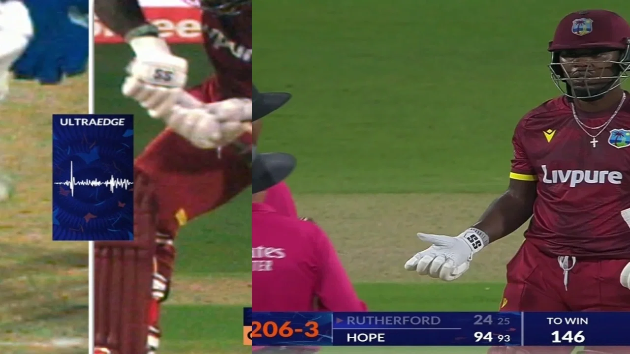 Sherfane Rutherford controversially given out during India vs West Indies 3rd ODI